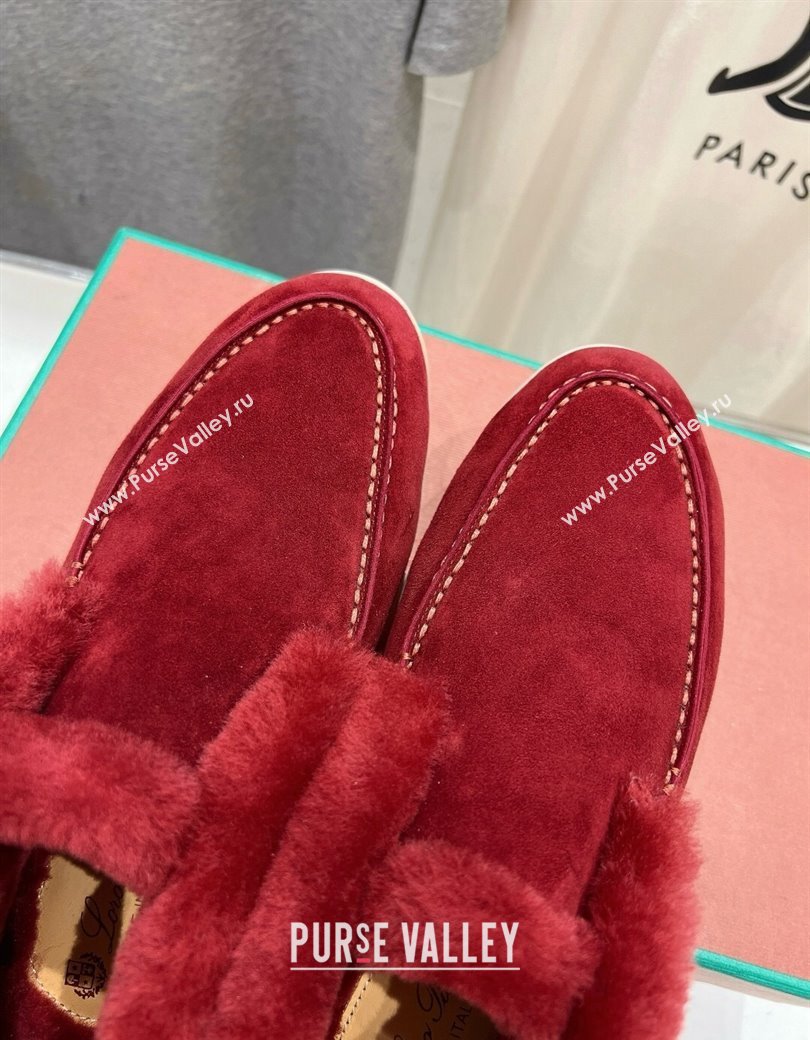 Loro Piana High-top Loafers in Suede and Wool Fur Red 2024 LP101102 (MD-241230020)