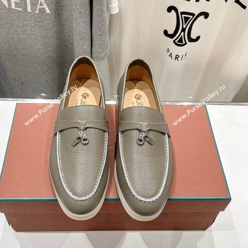 Loro Piana Summer Charm Loafers in Grained Leather Dark Grey 2024 LP123003 (MD-241230026)