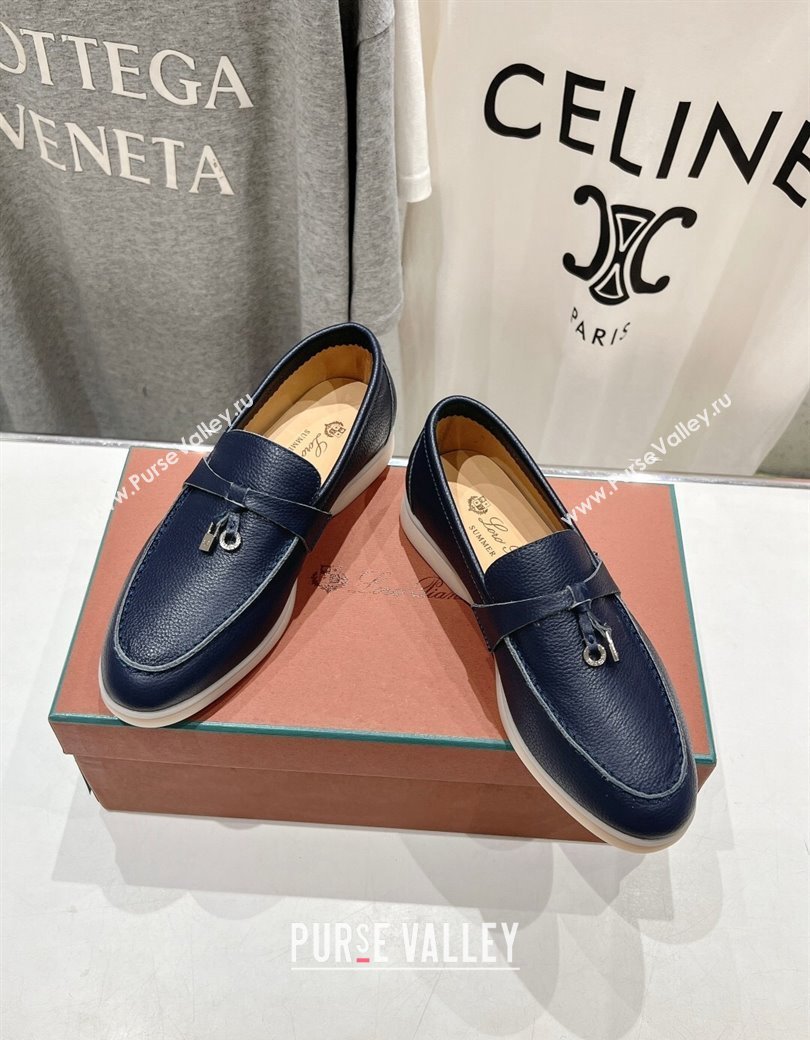 Loro Piana Summer Charm Loafers in Grained Leather Dark Blue 2024 LP123003 (MD-241230033)