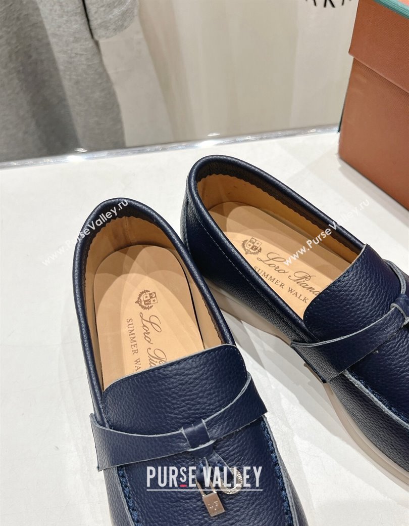 Loro Piana Summer Charm Loafers in Grained Leather Dark Blue 2024 LP123003 (MD-241230033)