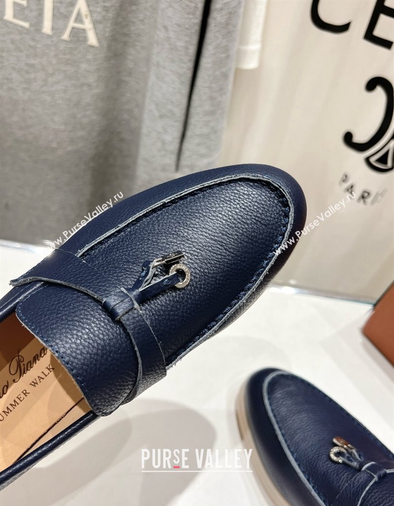 Loro Piana Summer Charm Loafers in Grained Leather Dark Blue 2024 LP123003 (MD-241230033)