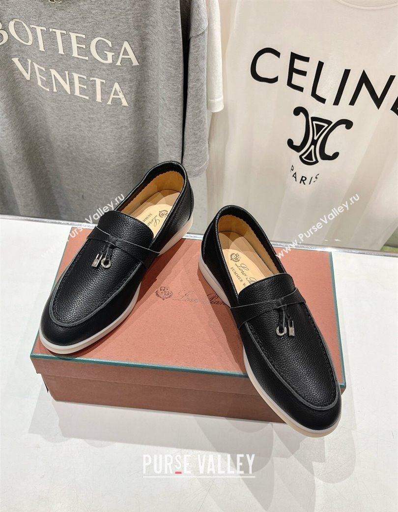 Loro Piana Summer Charm Loafers in Grained Leather Black 2024 LP123003 (MD-241230036)