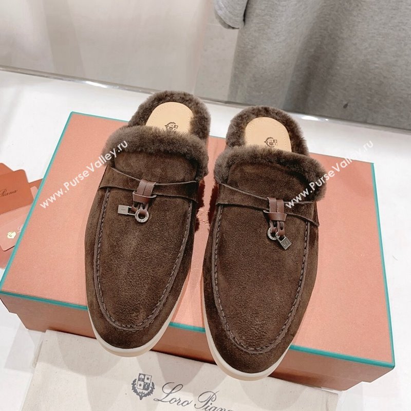 Loro Piana Charms Walk Babouche Loafer Mules in Suede and Wool Coffee Brown 2024 LP111301 (MD-241230037)