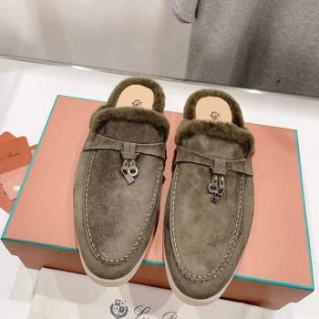 Loro Piana Charms Walk Babouche Loafer Mules in Suede and Wool Dark Khkai 2024 LP111301 (MD-241230040)
