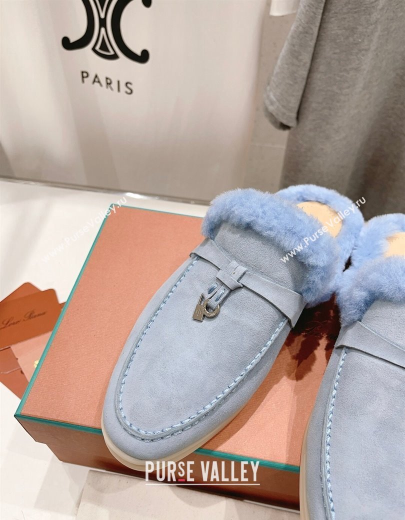 Loro Piana Charms Walk Babouche Loafer Mules in Suede and Wool Light Blue 2024 LP111301 (MD-241230043)