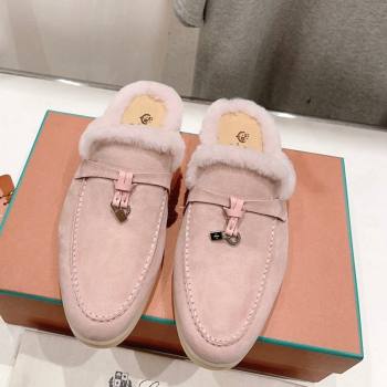 Loro Piana Charms Walk Babouche Loafer Mules in Suede and Wool Light Pink 2024 LP111301 (MD-241230045)