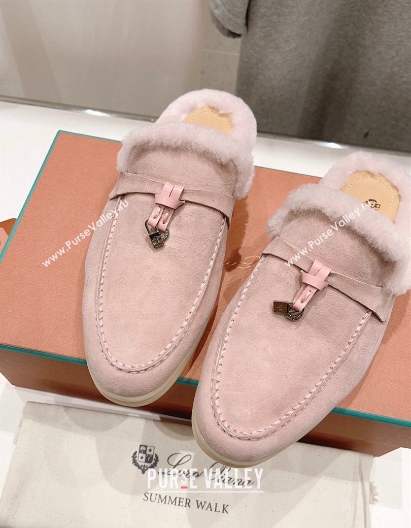 Loro Piana Charms Walk Babouche Loafer Mules in Suede and Wool Light Pink 2024 LP111301 (MD-241230045)