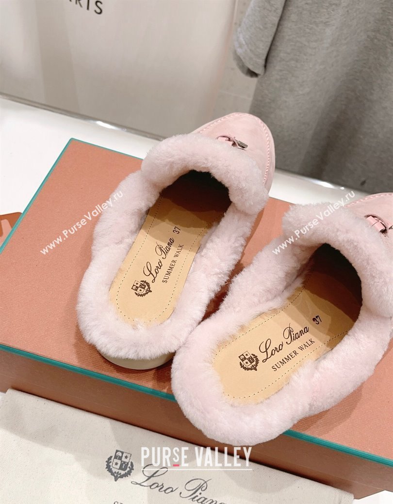 Loro Piana Charms Walk Babouche Loafer Mules in Suede and Wool Light Pink 2024 LP111301 (MD-241230045)