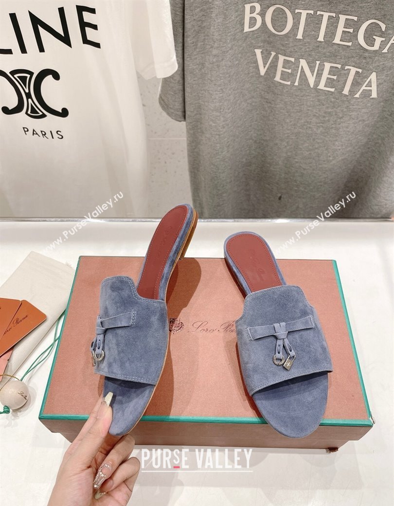 Loro Piana Summer Charms Slides Sandal in Suede Dusty Blue 2024 LP123004 (MD-241230066)