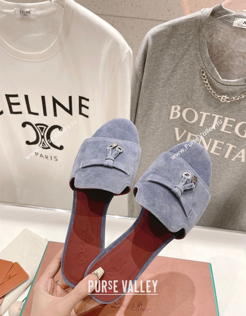Loro Piana Summer Charms Slides Sandal in Suede Dusty Blue 2024 LP123004 (MD-241230066)