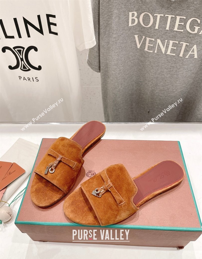 Loro Piana Summer Charms Slides Sandal in Suede Brown Yellow 2024 LP123004 (MD-241230068)
