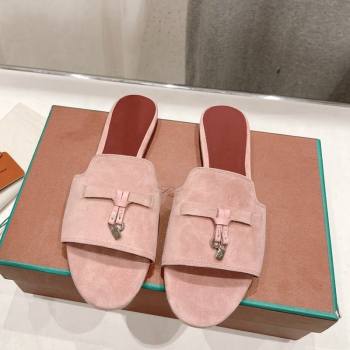 Loro Piana Summer Charms Slides Sandal in Suede Pony Pink 2024 LP123004 (MD-241230069)