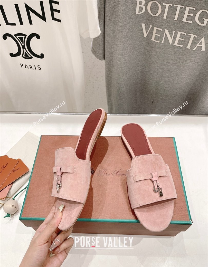 Loro Piana Summer Charms Slides Sandal in Suede Pony Pink 2024 LP123004 (MD-241230069)