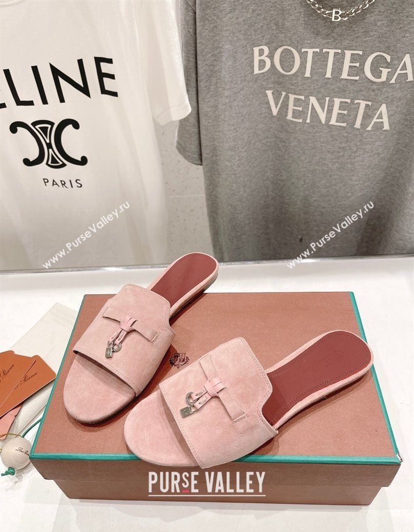 Loro Piana Summer Charms Slides Sandal in Suede Pony Pink 2024 LP123004 (MD-241230069)