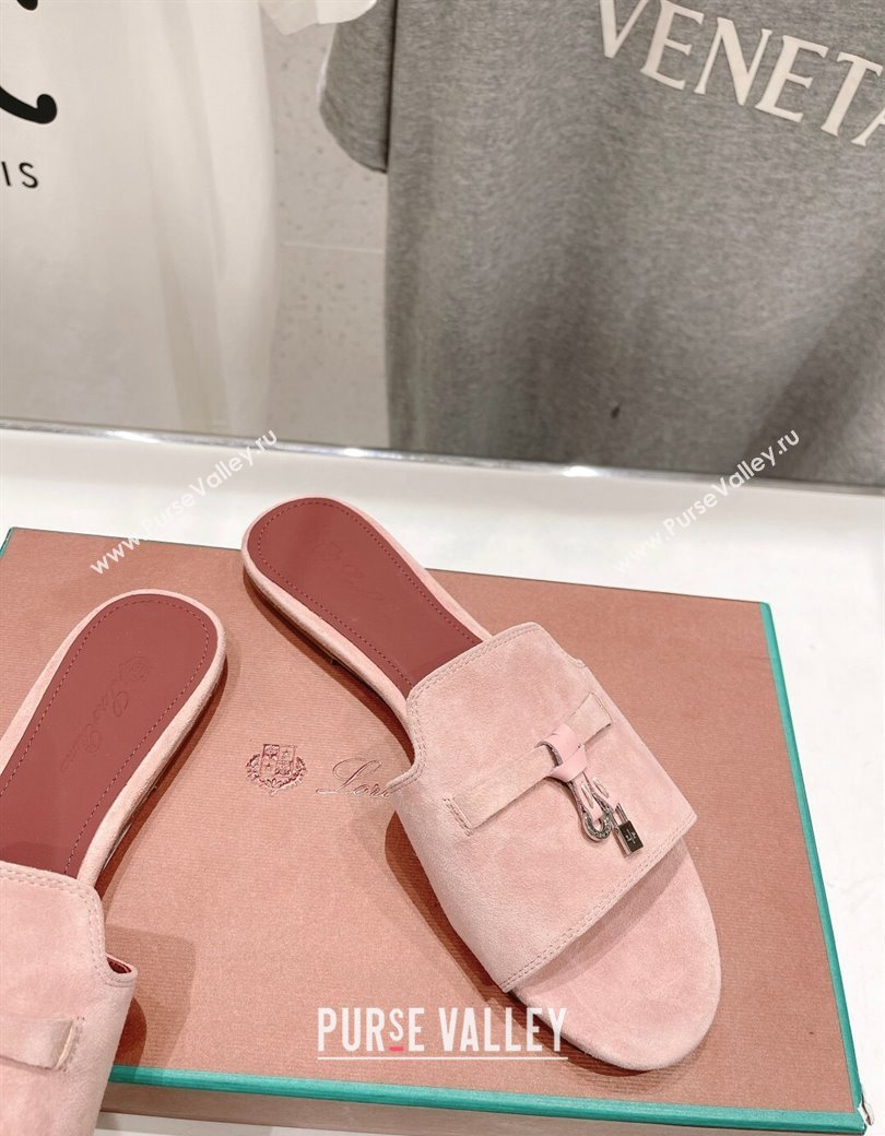 Loro Piana Summer Charms Slides Sandal in Suede Pony Pink 2024 LP123004 (MD-241230069)