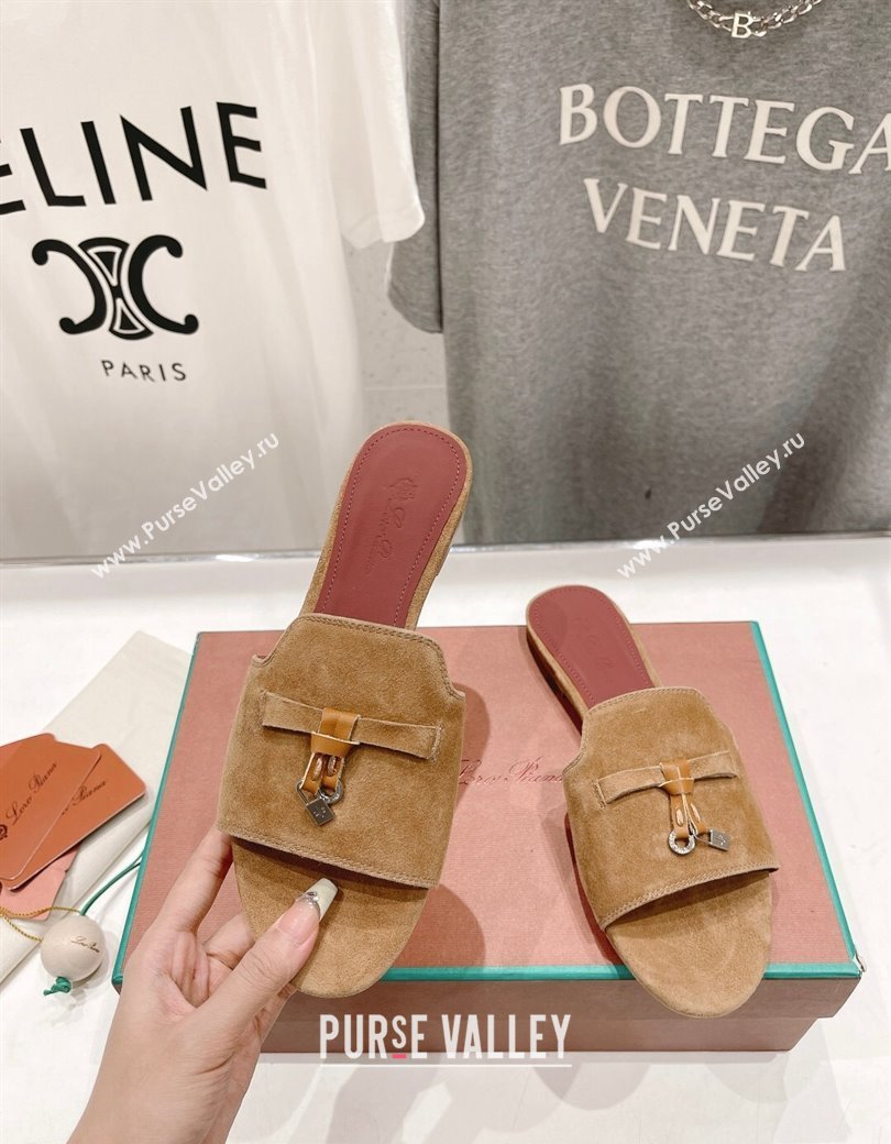 Loro Piana Summer Charms Slides Sandal in Suede Dark Apricot 2024 LP123004 (MD-241230070)