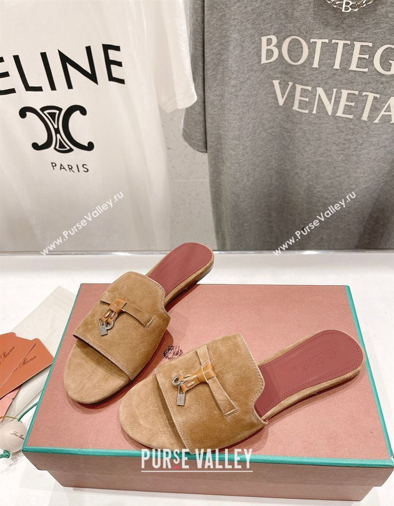 Loro Piana Summer Charms Slides Sandal in Suede Dark Apricot 2024 LP123004 (MD-241230070)