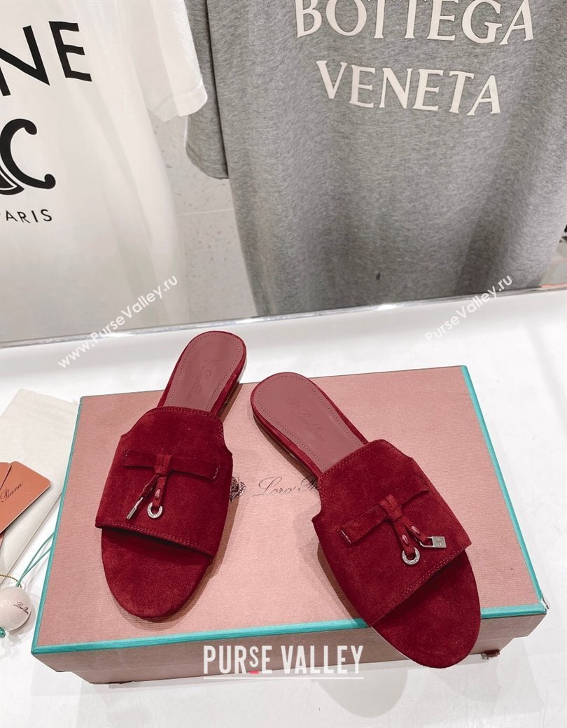 Loro Piana Summer Charms Slides Sandal in Suede Dark Burgundy 2024 LP123004 (MD-241230071)