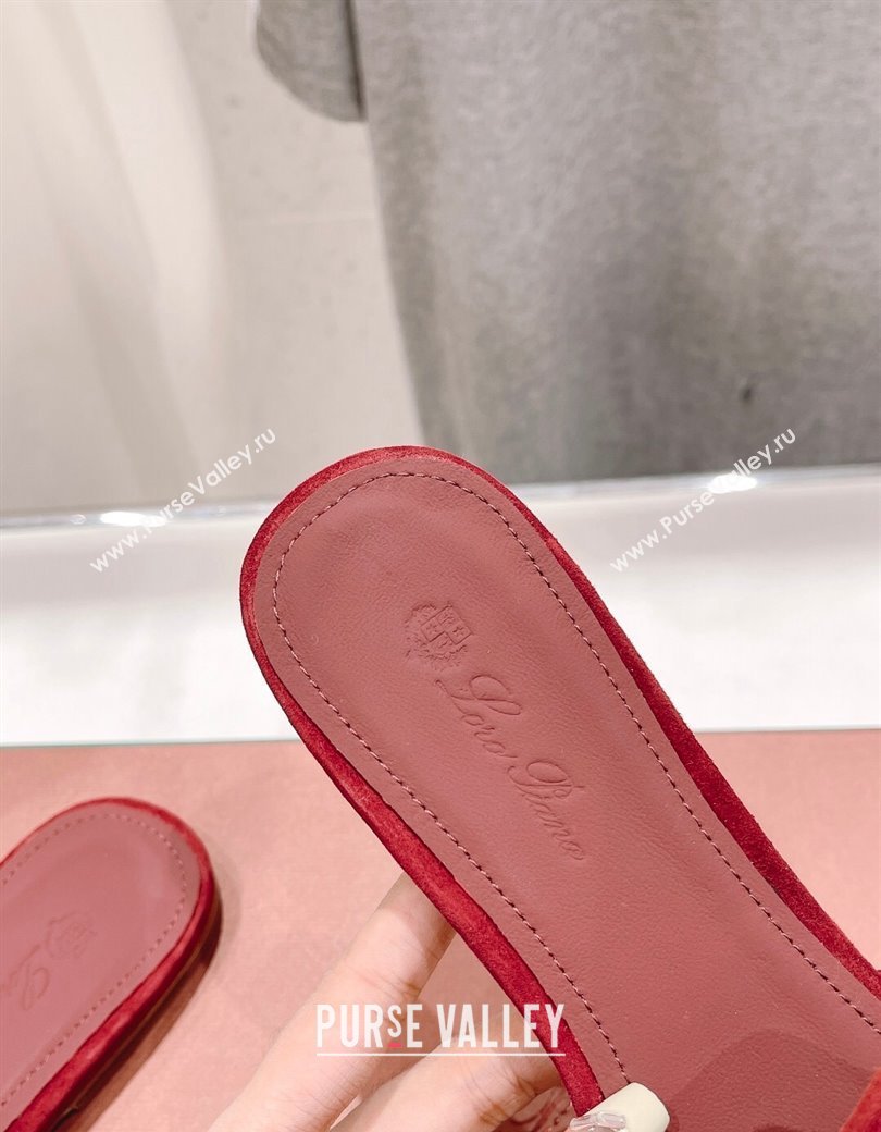 Loro Piana Summer Charms Slides Sandal in Suede Dark Burgundy 2024 LP123004 (MD-241230071)