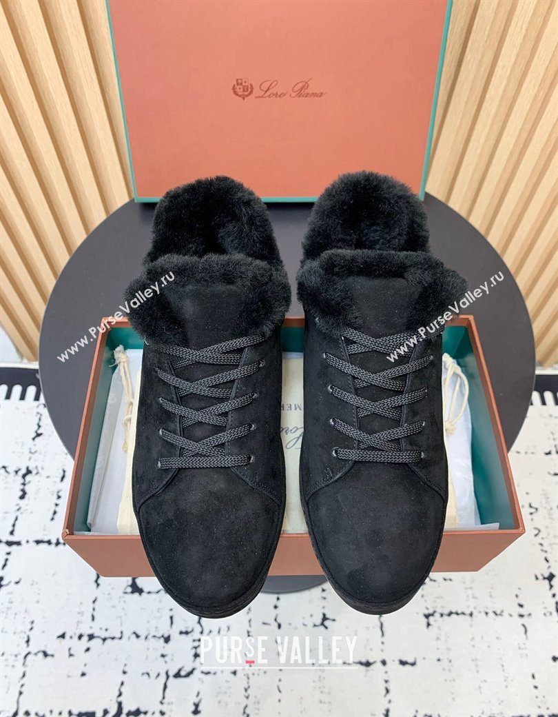 Loro Piana Low top Sneakers in Suede and Wool Fur Black 2024 LP111305 (KER-241230072)