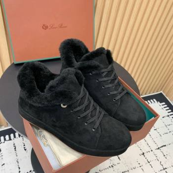 Loro Piana Low top Sneakers in Suede and Wool Fur Black 2024 LP111305 (KER-241230072)