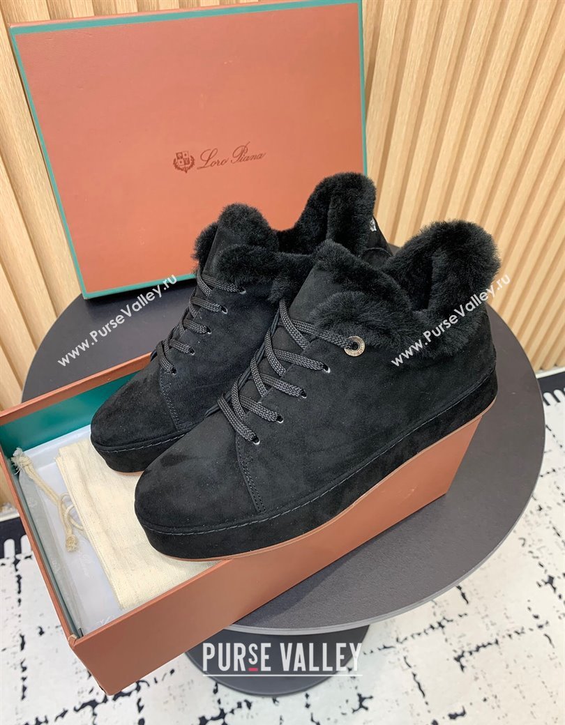 Loro Piana Low top Sneakers in Suede and Wool Fur Black 2024 LP111305 (KER-241230072)