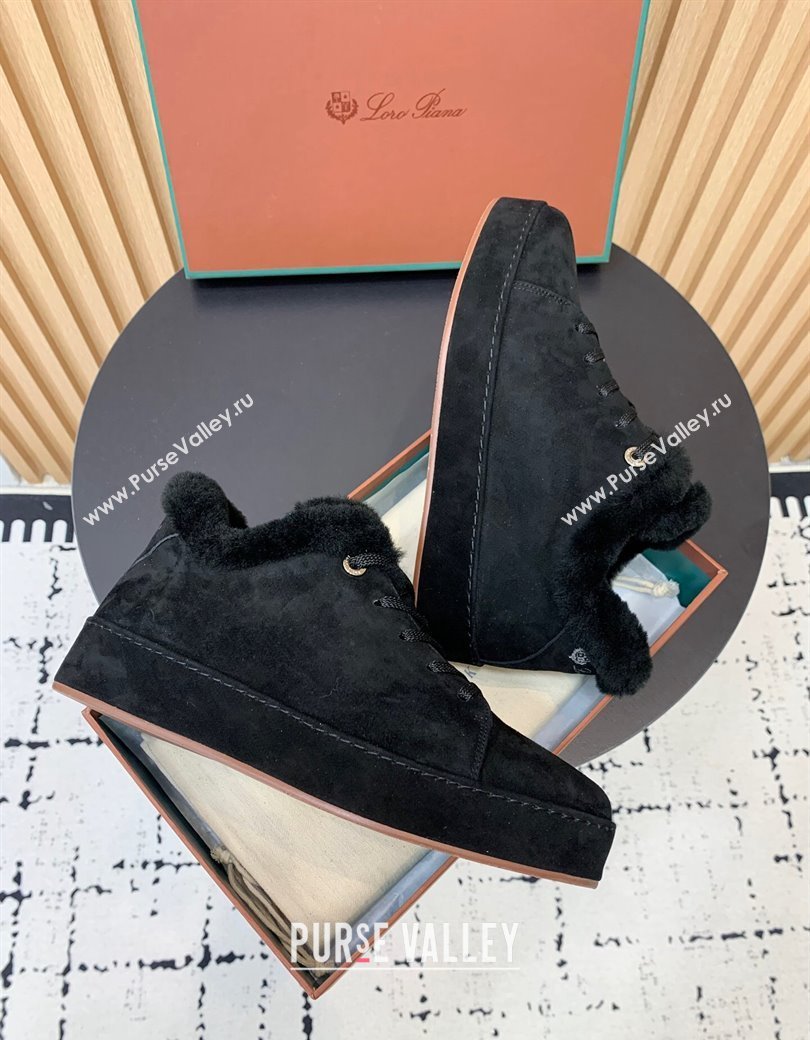 Loro Piana Low top Sneakers in Suede and Wool Fur Black 2024 LP111305 (KER-241230072)