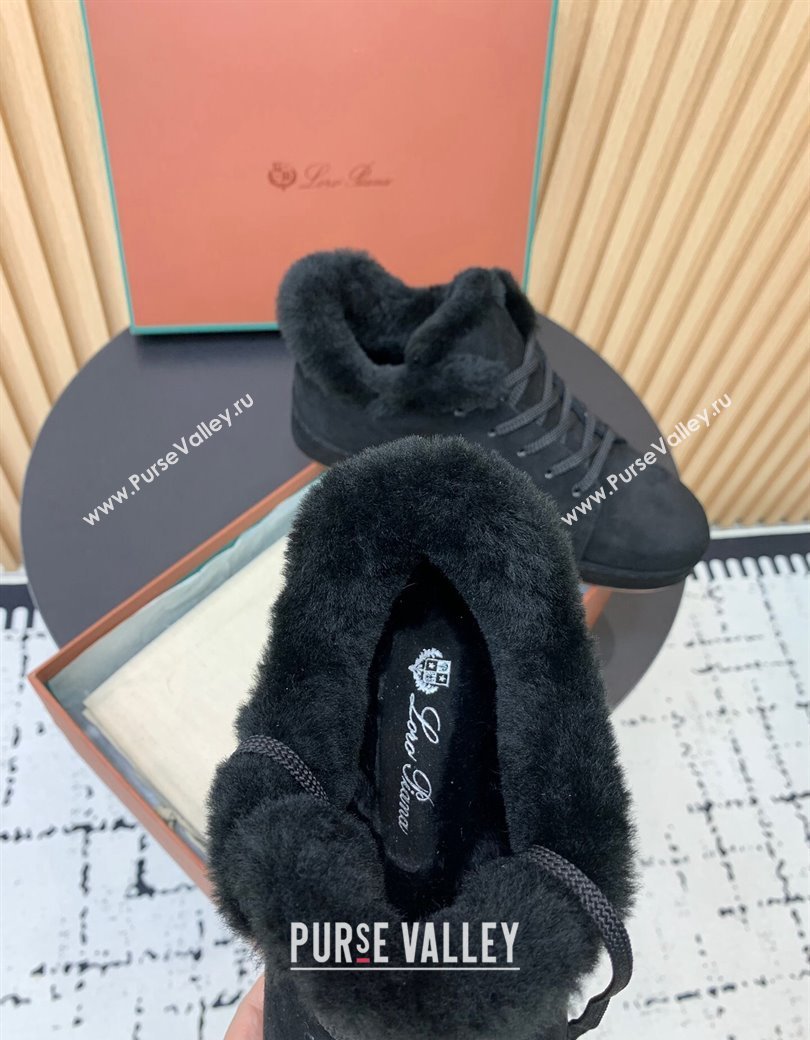 Loro Piana Low top Sneakers in Suede and Wool Fur Black 2024 LP111305 (KER-241230072)