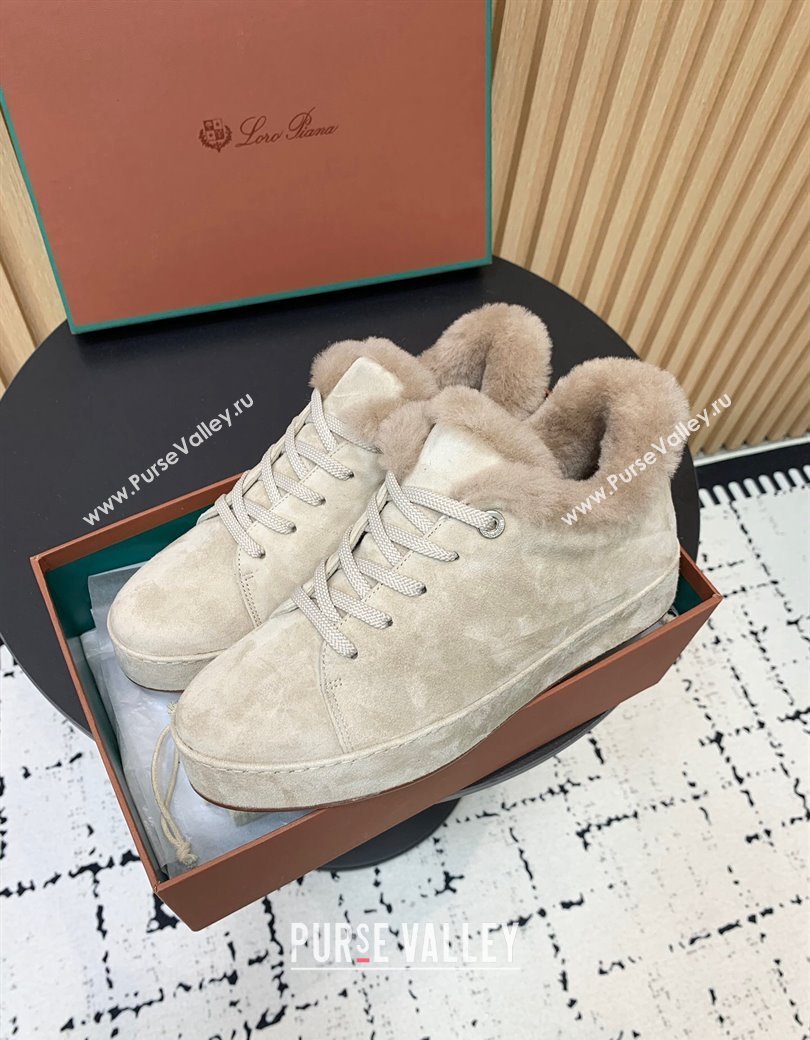 Loro Piana Low top Sneakers in Suede and Wool Fur Beige 2024 LP111305 (KER-241230073)