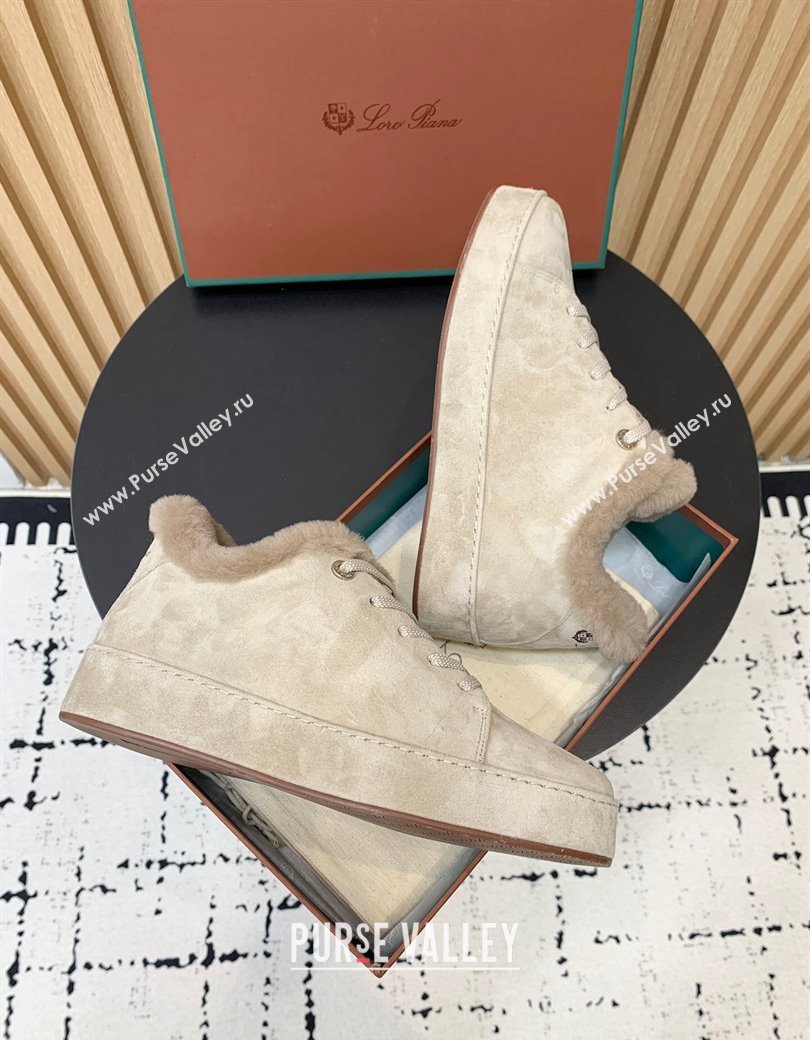 Loro Piana Low top Sneakers in Suede and Wool Fur Beige 2024 LP111305 (KER-241230073)