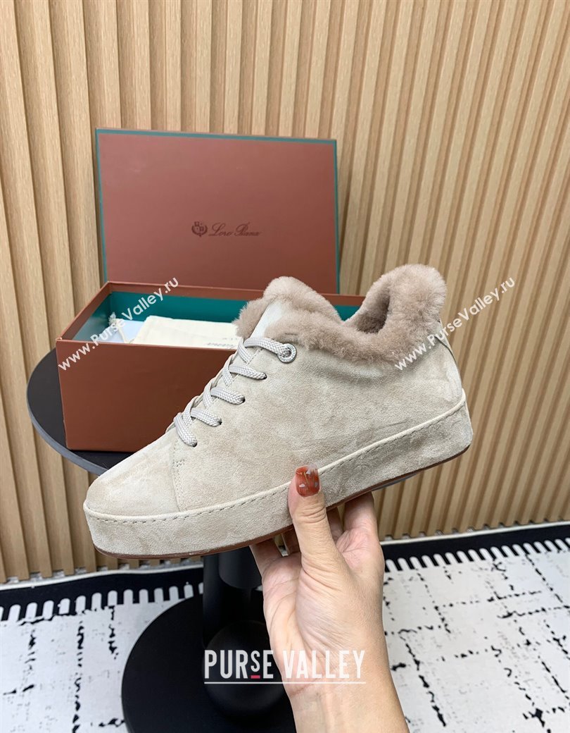 Loro Piana Low top Sneakers in Suede and Wool Fur Beige 2024 LP111305 (KER-241230073)