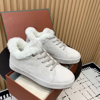 Loro Piana Low top Sneakers in Suede and Wool Fur White 2024 LP111305 (KER-241230074)