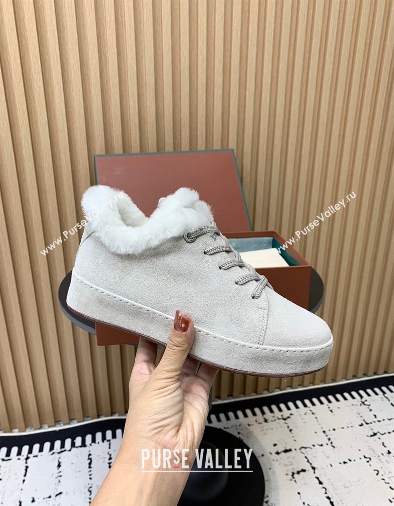 Loro Piana Low top Sneakers in Suede and Wool Fur White 2024 LP111305 (KER-241230074)