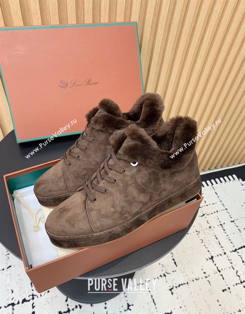 Loro Piana Low top Sneakers in Suede and Wool Fur Dark Brown 2024 LP111305 (KER-241230075)