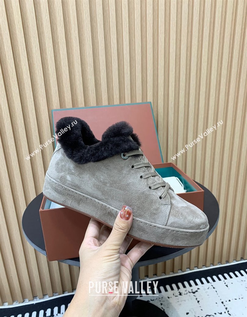 Loro Piana Low top Sneakers in Suede and Wool Fur Grey 2024 LP111305 (KER-241230076)