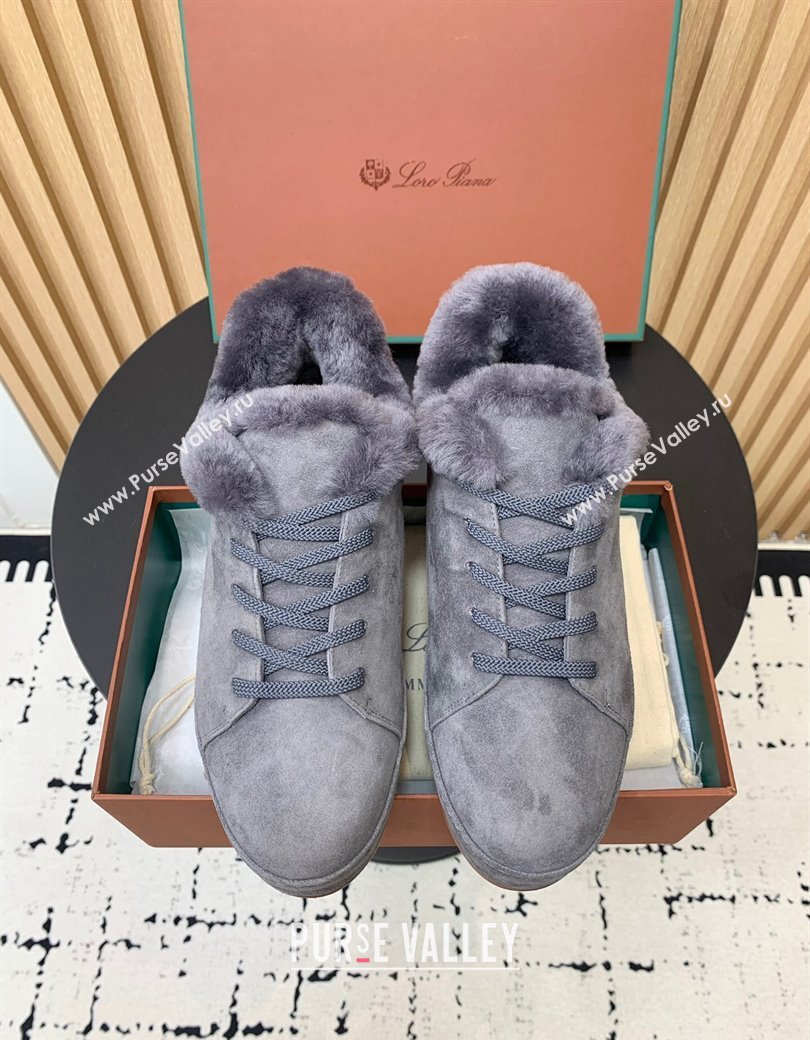 Loro Piana Low top Sneakers in Suede and Wool Fur Dusty Blue 2024 LP111305 (KER-241230077)