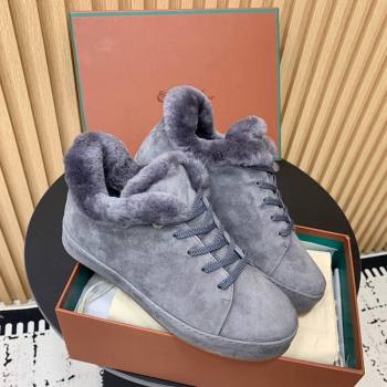 Loro Piana Low top Sneakers in Suede and Wool Fur Dusty Blue 2024 LP111305 (KER-241230077)