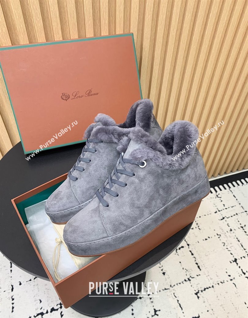 Loro Piana Low top Sneakers in Suede and Wool Fur Dusty Blue 2024 LP111305 (KER-241230077)