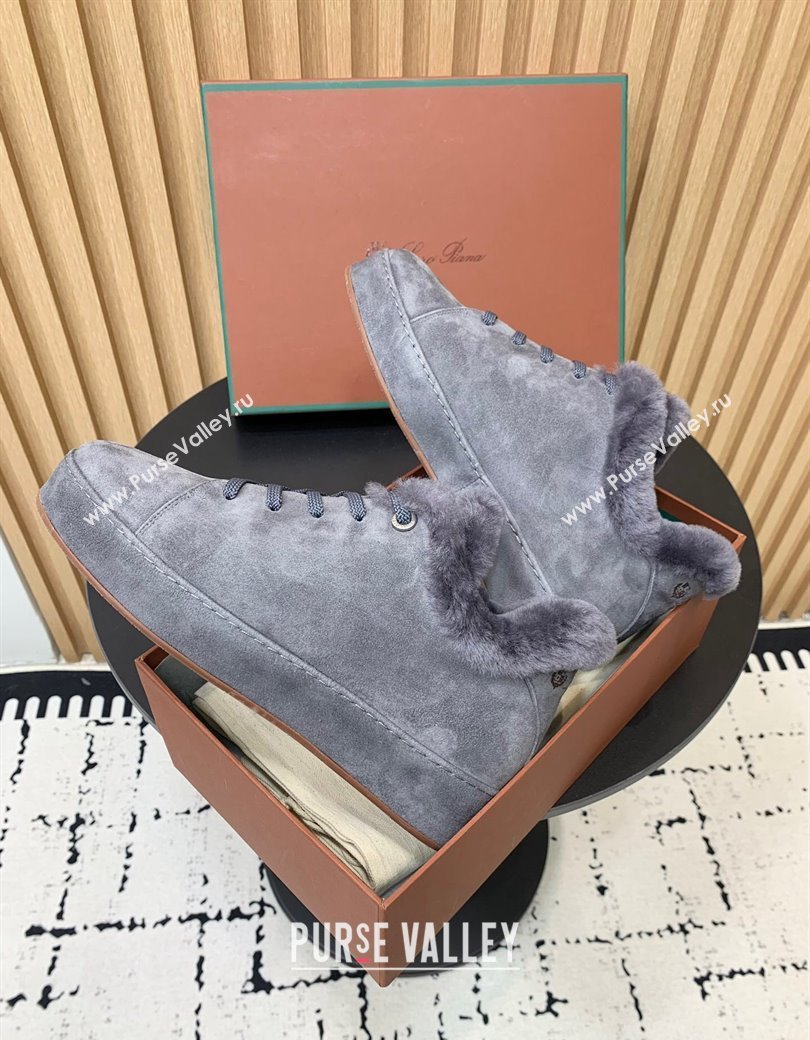 Loro Piana Low top Sneakers in Suede and Wool Fur Dusty Blue 2024 LP111305 (KER-241230077)