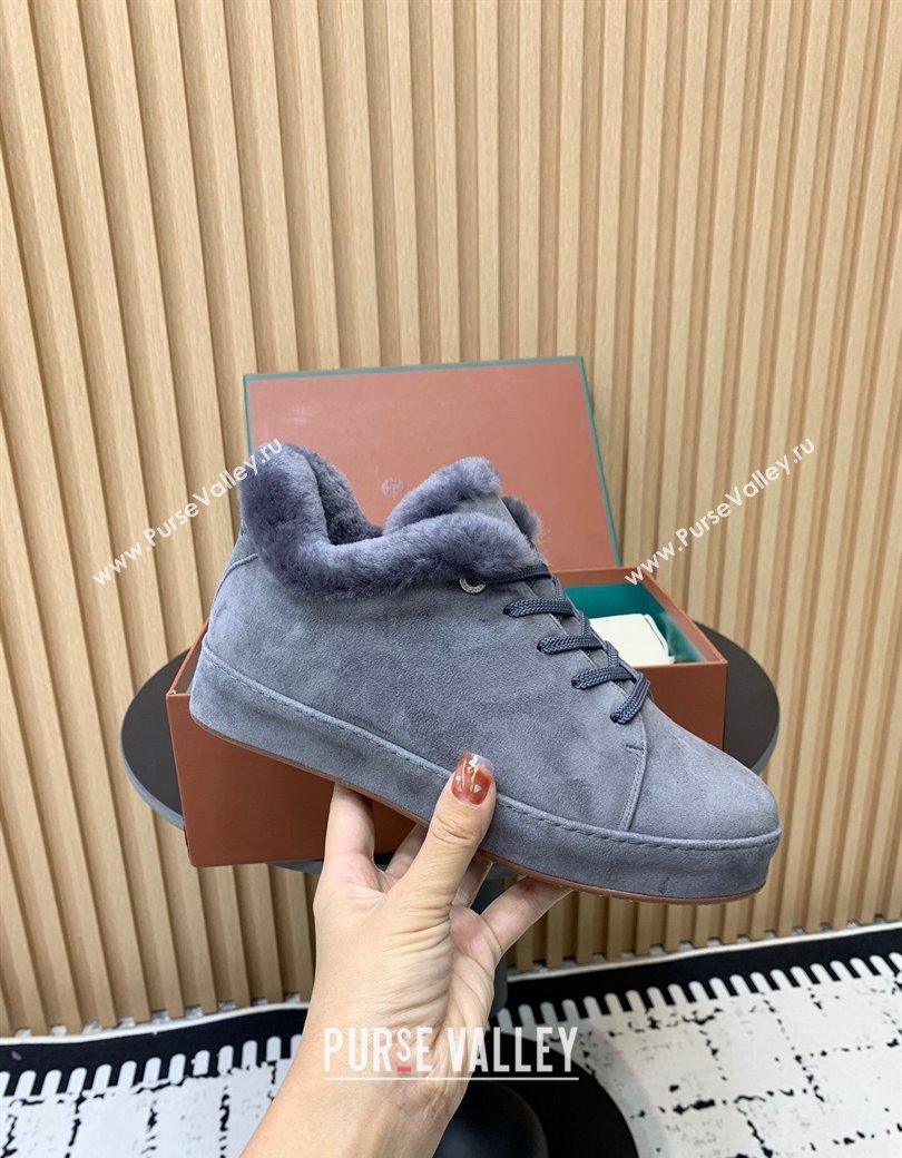 Loro Piana Low top Sneakers in Suede and Wool Fur Dusty Blue 2024 LP111305 (KER-241230077)