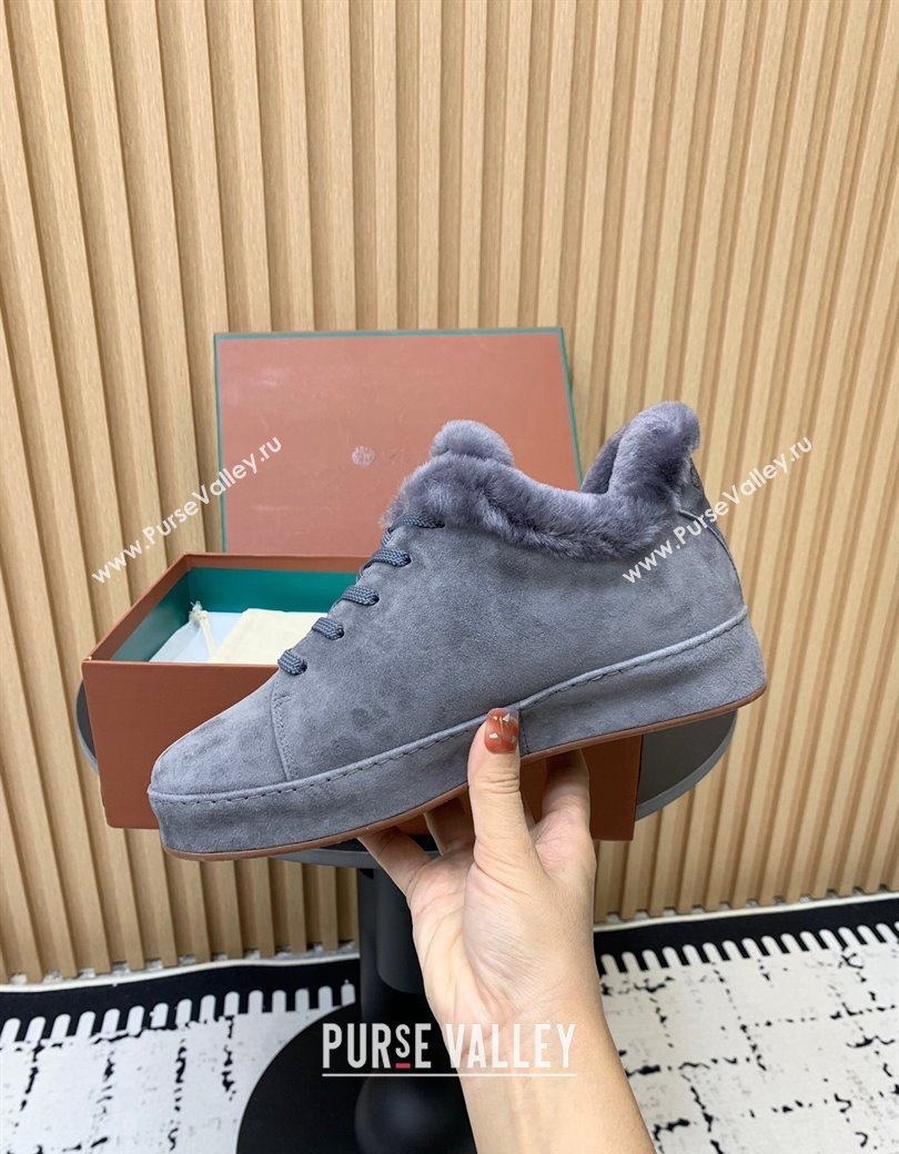 Loro Piana Low top Sneakers in Suede and Wool Fur Dusty Blue 2024 LP111305 (KER-241230077)