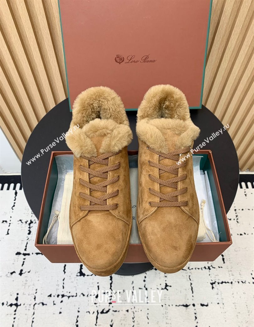 Loro Piana Low top Sneakers in Suede and Wool Fur Apricot 2024 LP111305 (KER-241230078)