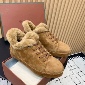 Loro Piana Low top Sneakers in Suede and Wool Fur Apricot 2024 LP111305 (KER-241230078)