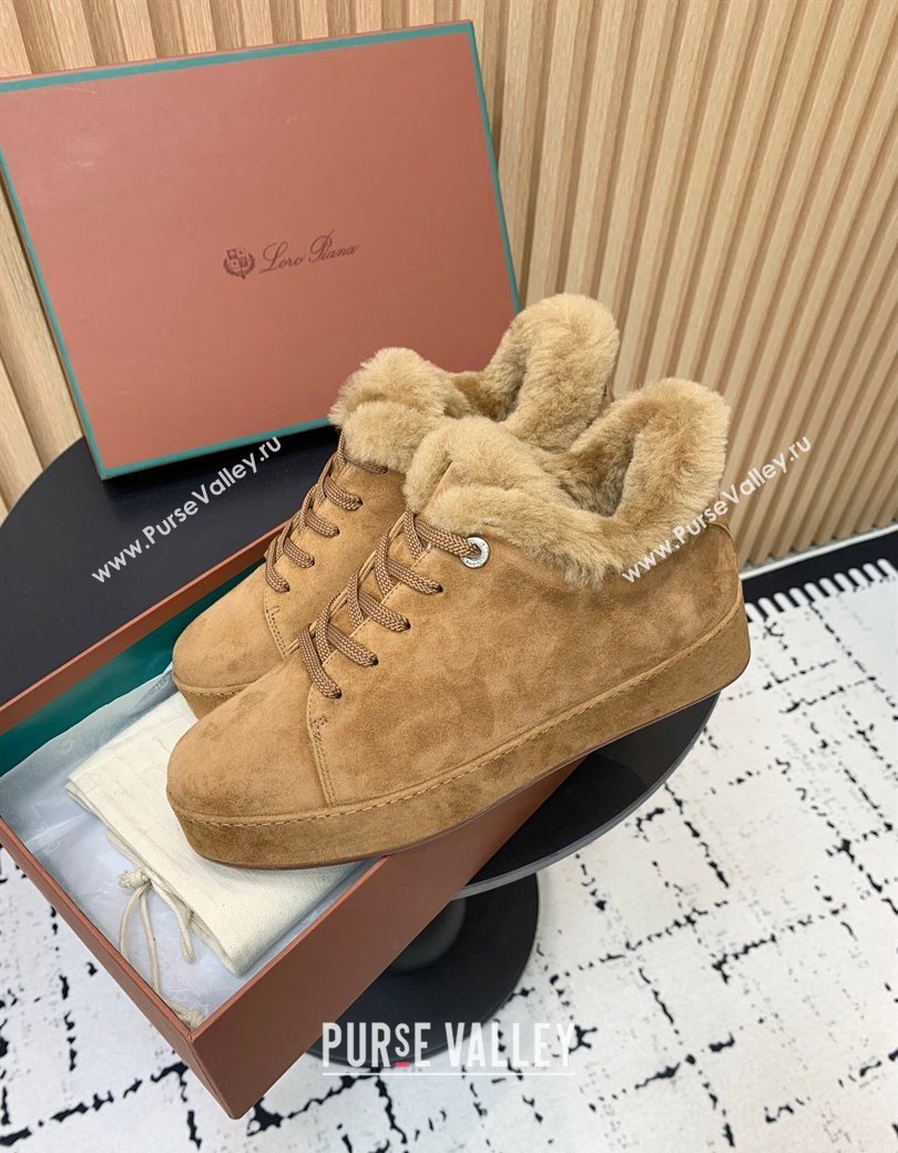 Loro Piana Low top Sneakers in Suede and Wool Fur Apricot 2024 LP111305 (KER-241230078)