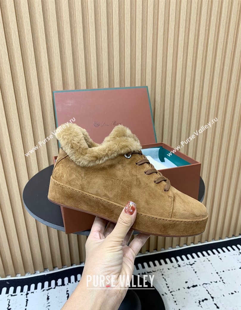 Loro Piana Low top Sneakers in Suede and Wool Fur Apricot 2024 LP111305 (KER-241230078)