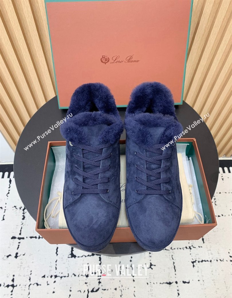 Loro Piana Low top Sneakers in Suede and Wool Fur Royal Blue 2024 LP111305 (KER-241230079)