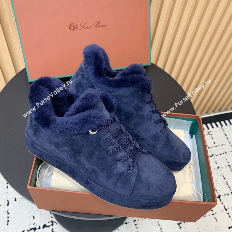 Loro Piana Low top Sneakers in Suede and Wool Fur Royal Blue 2024 LP111305 (KER-241230079)