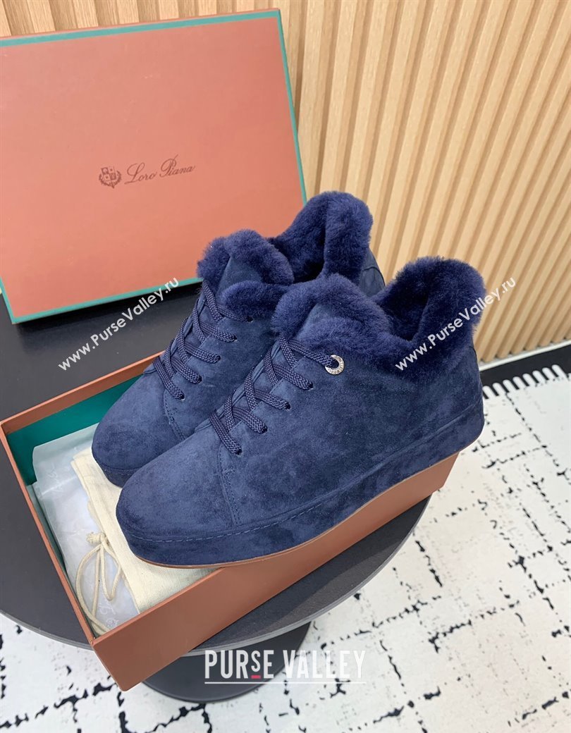 Loro Piana Low top Sneakers in Suede and Wool Fur Royal Blue 2024 LP111305 (KER-241230079)