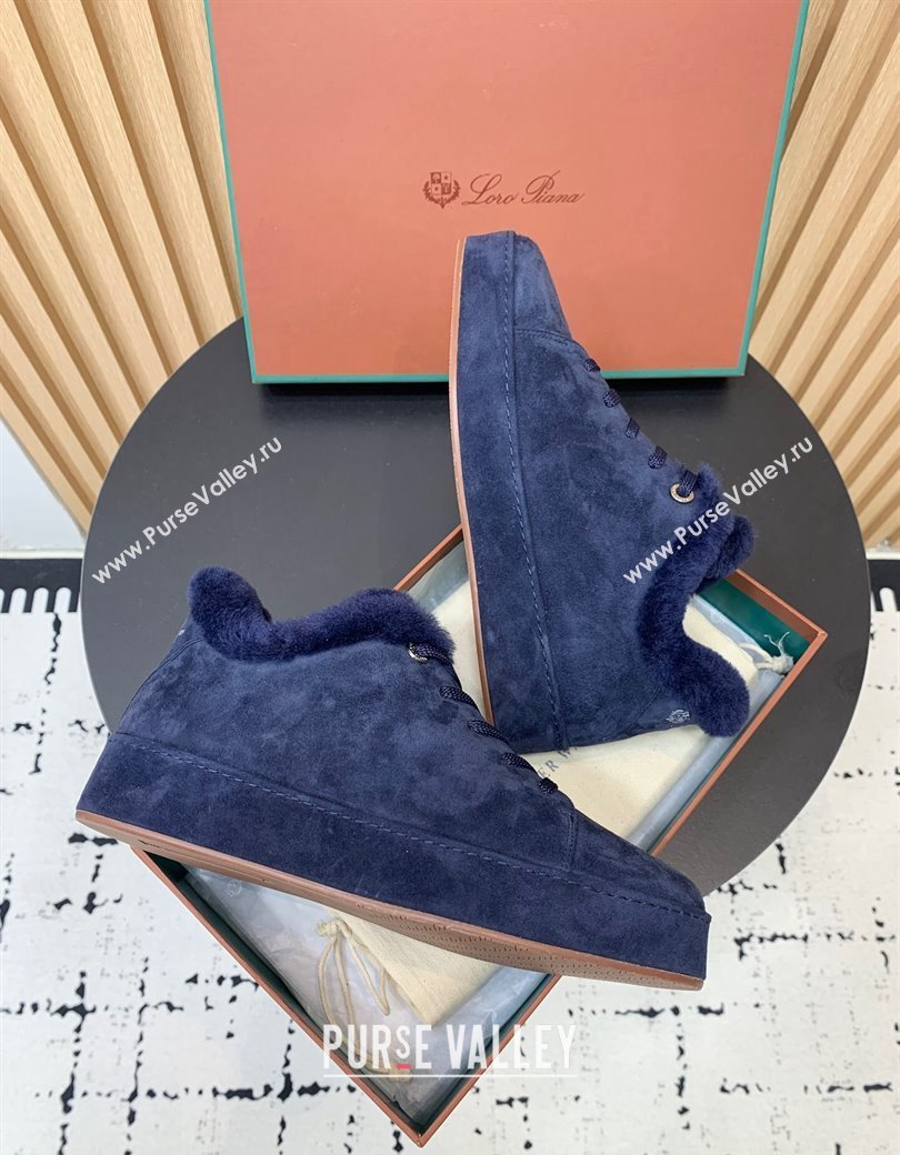 Loro Piana Low top Sneakers in Suede and Wool Fur Royal Blue 2024 LP111305 (KER-241230079)