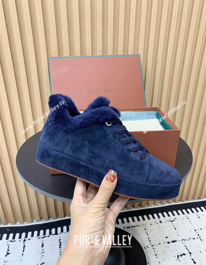 Loro Piana Low top Sneakers in Suede and Wool Fur Royal Blue 2024 LP111305 (KER-241230079)